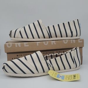 Toms Women's Striped Flats - Navy and White